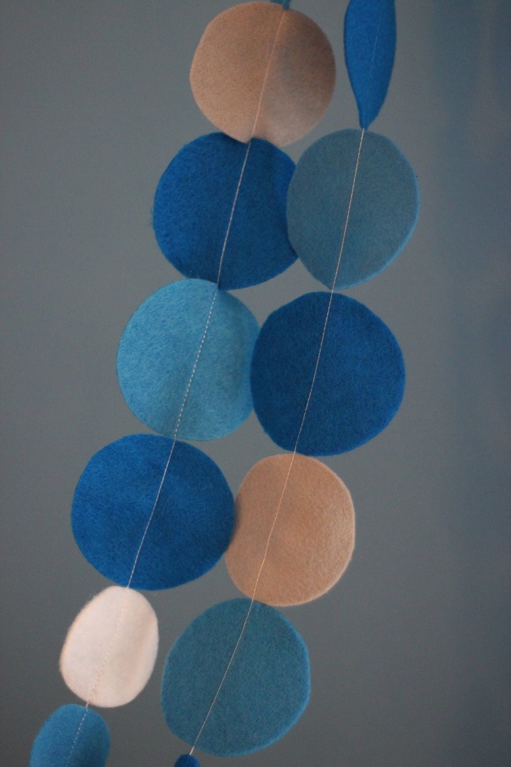10-Foot Garland with Handcut Blue White Grey Felt Circles for Hanukkah, Boys Room, Classroom, Teams, Etc.