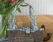 CUTE LITTLE PURSE from upcycled wool - Brown & Black Houndstooth