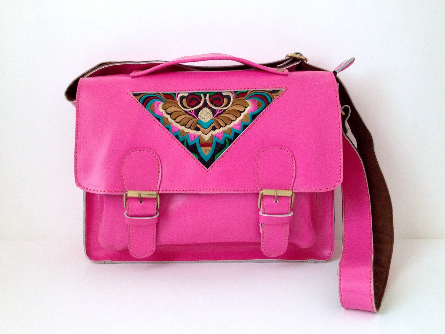 Embroidered Pink Satchel