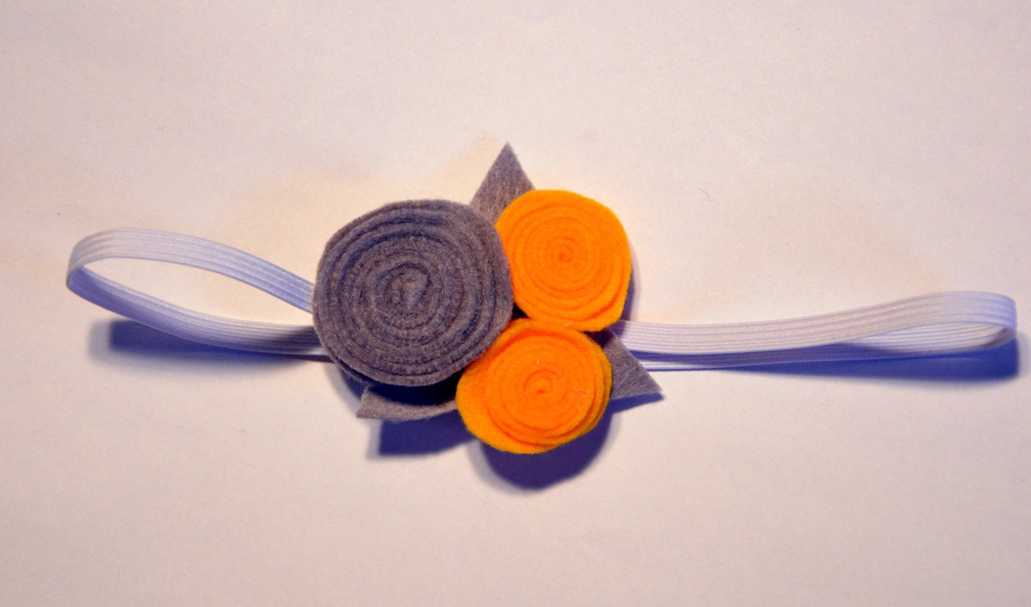 Baby Headband - Grey and Yellow Felt Flower Headband - Handmade Headband infant toddler adult girls