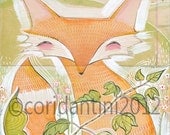 ORIGINAL watercolor painting of a fox - 5 x 7 - by cori dantini