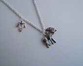 SALE Moose necklace and leaf charm silver fun winter north country
