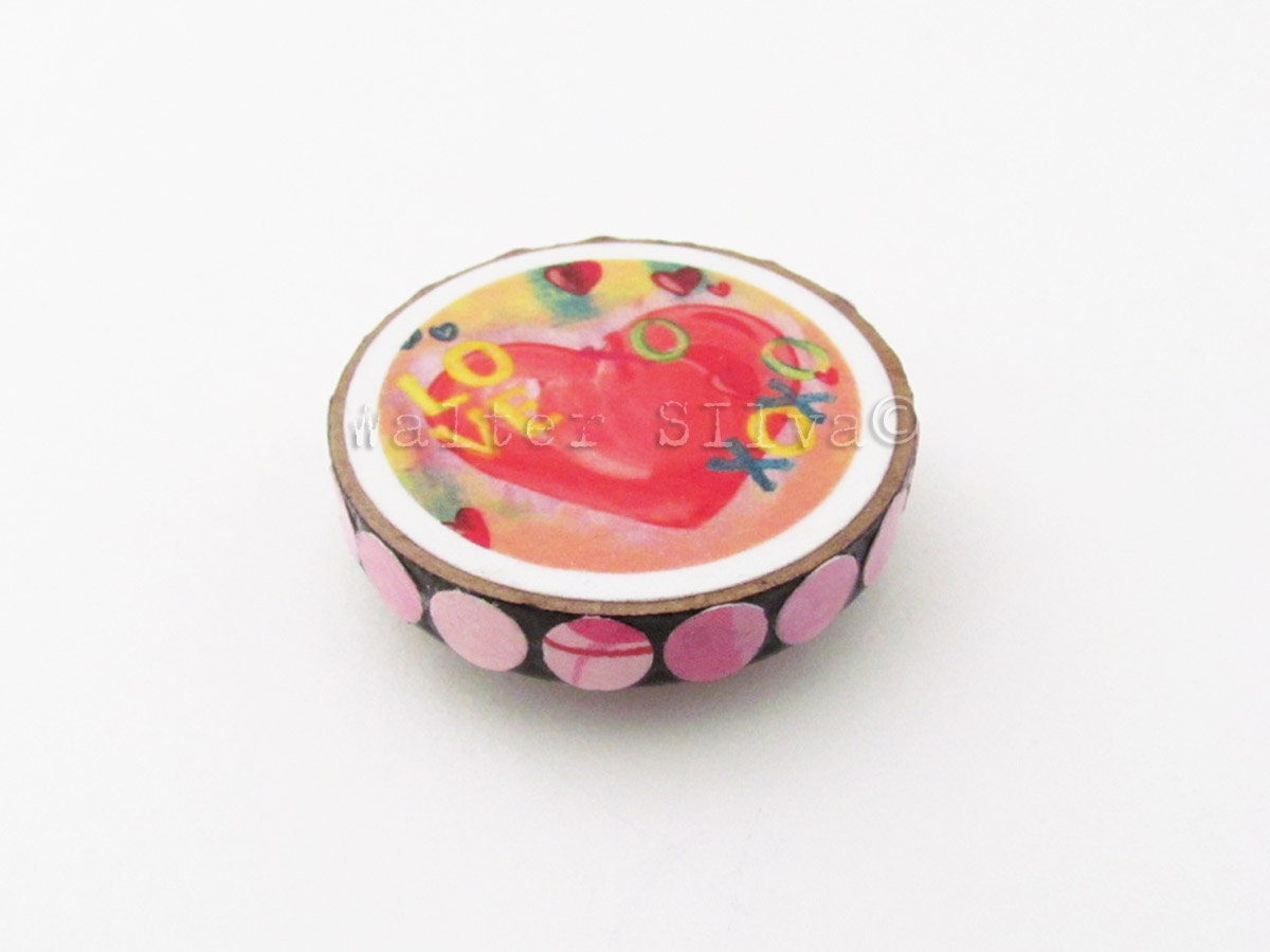 Circular Valentine LOVE Heart Magnet Original Design decoupaged Magnet - Wedding Day Magnet