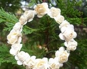 Mini Cream Paper Rose Wreath Ornament,Shabby Chic,Made To Order