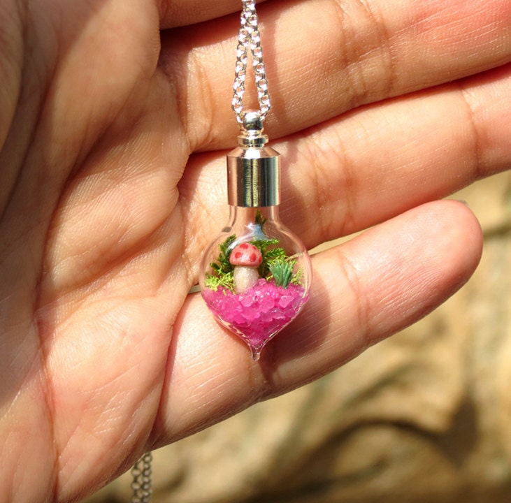 Pink Necklace, for Charity (Susan G. Komen), Spring, Easter, Mothers Day, Cancer Fundraiser, Terrarium Necklace