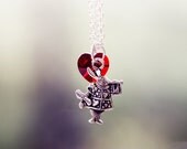 Follow The White Rabbit - Siam Red Swarovski Crystal Heart Pendent & Alice in Wonderland Charm Necklace
