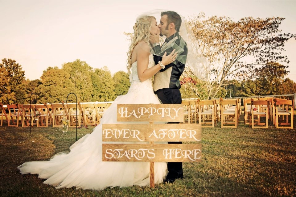 Happily Ever After Starts Here Customized Wedding Sign - Shabby Chic Rustic Style Wedding - Wedding Decoration - Rustic Wedding Signage