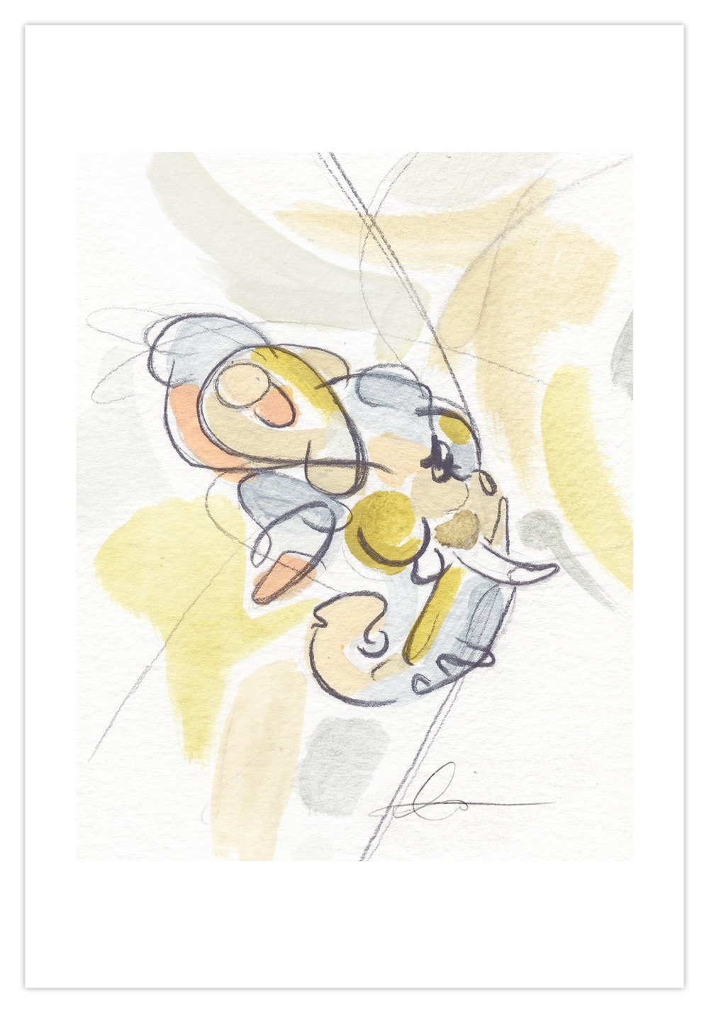 Modern Elephant Art Print for Nursery, 8x10 Animal Poster, Acrylic on Paper, Watercolor, Gesture Drawing, Graphic Design, Decor