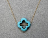 Turquoise Clover Necklace / Gold Clover Necklace / Small Quatrefoil Necklace Also Available In Sterling Silver