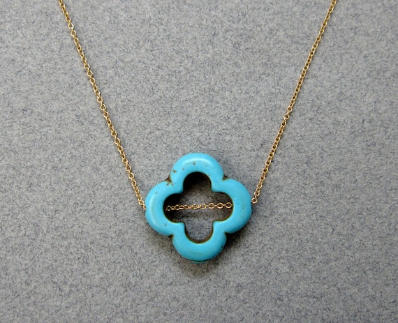 Turquoise Clover Necklace / Gold Clover Necklace / Small Quatrefoil Necklace Also Available In Sterling Silver