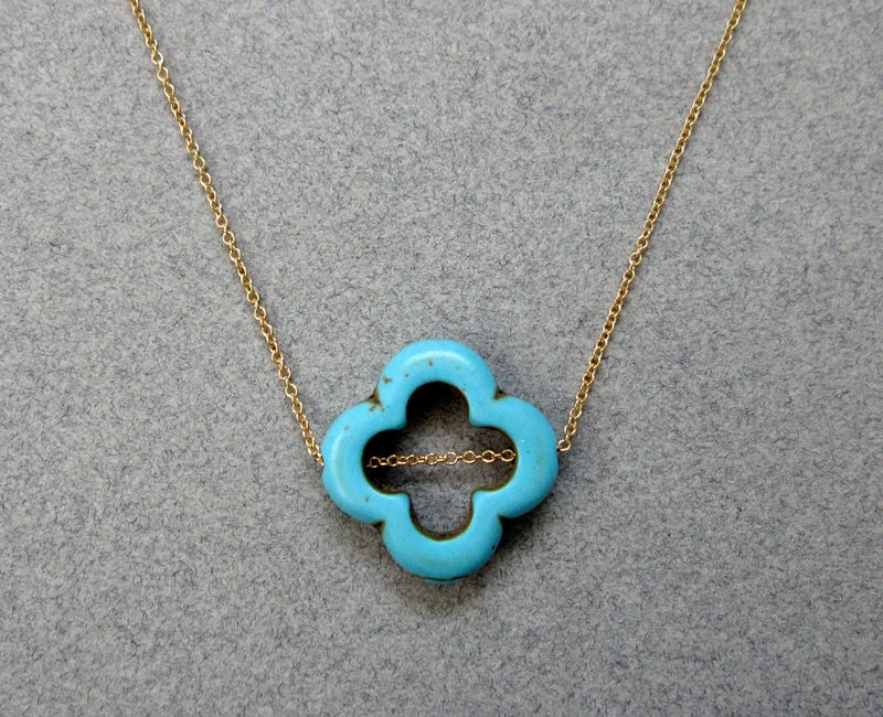 Turquoise Clover Necklace / Gold Clover Necklace / Small Quatrefoil Necklace Also Available In Sterling Silver
