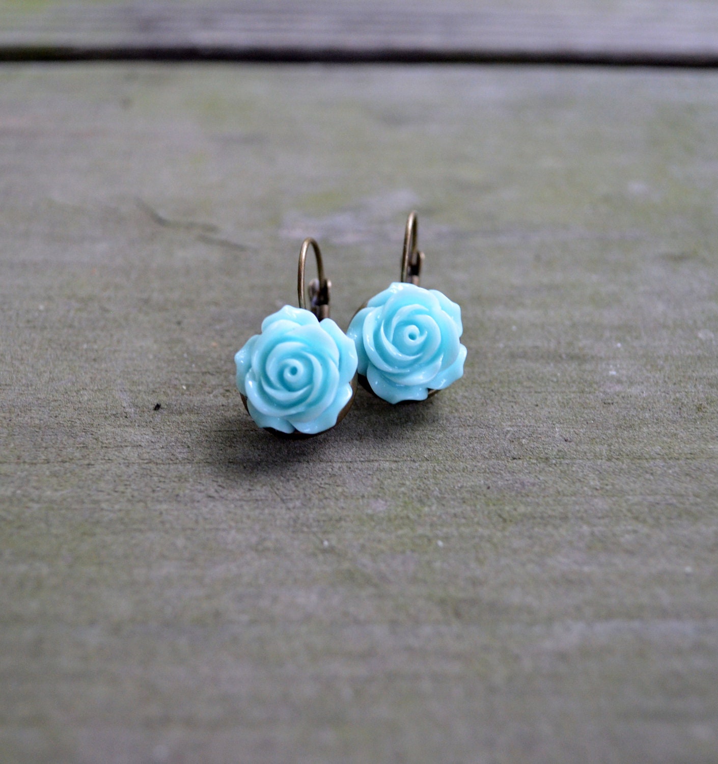Turquoise Rose Earrings - Blue - Bridesmaid Gift - Spring - Easter - Wedding Jewelry - Bridal -  Gifts Under 25