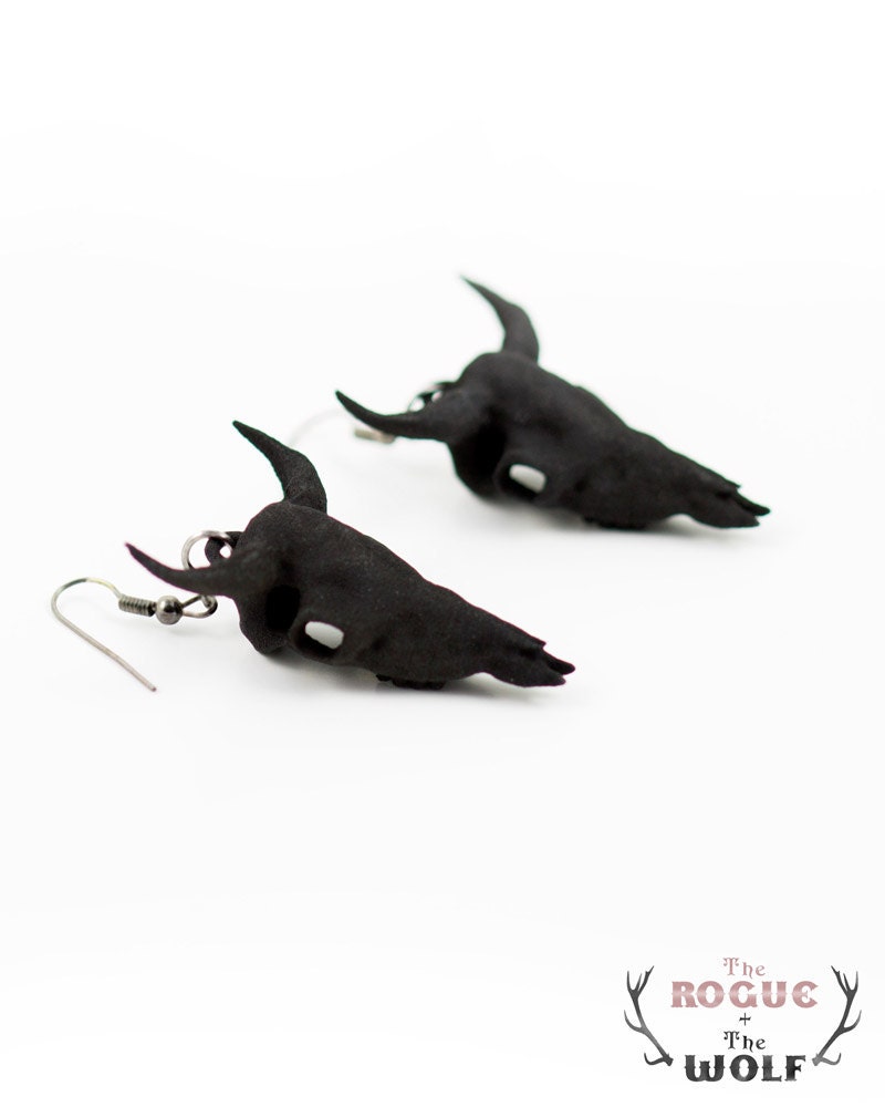 Black Bison Skull Earrings, buffalo skull earrings, animal skull jewelry, modern earrings, trophy skull, bison head, buffalo head