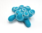 Blue Turtle Needle Felt Animal Sculpture Pin Cushion Handmade With Love Out Of Wool With Glass Bead Eyes Gift Under 50 -  READY TO SHIP