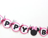 Minnie Mouse Birthday Banner in hot pink and black