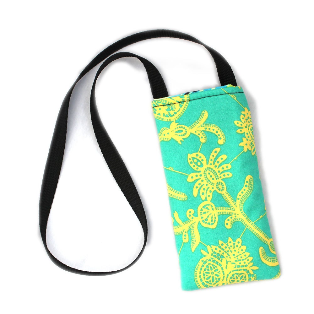 Mint Floral fabric around the neck Eyeglass Case by Chiradesigns