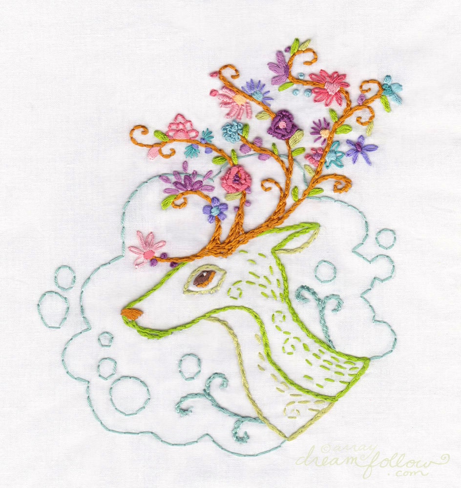 Flowering Antlers Embroidery Pattern PDF