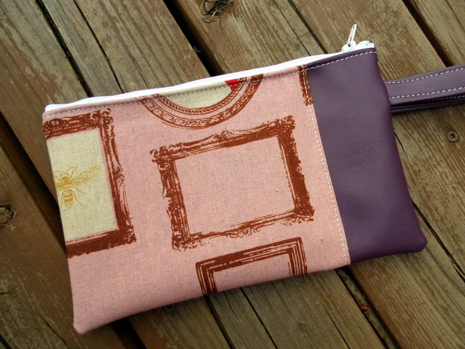 SALE Frames Fabric and Purple Vinyl Wristlet