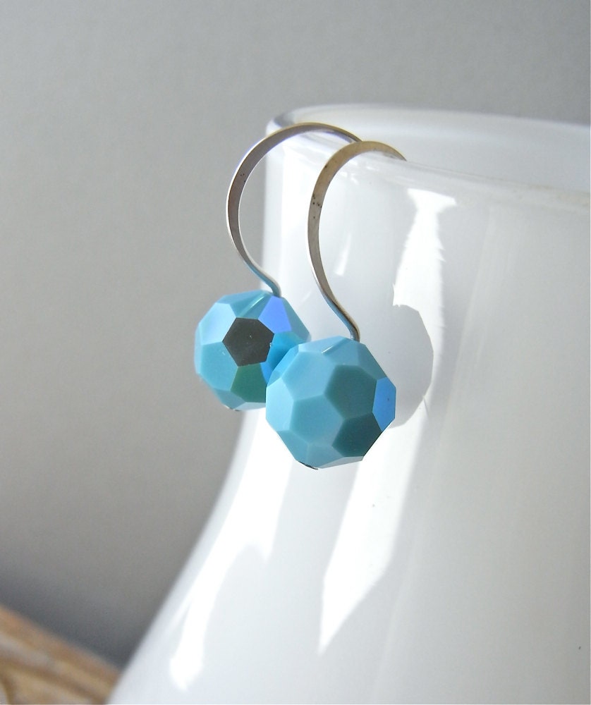 Earrings - vintage turquoise Swarovski crystal, sterling silver - Turcosa
