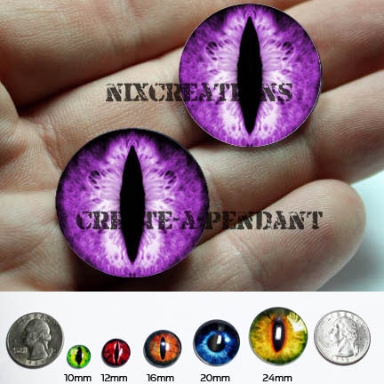 Taxidermy Glass Eyes - 16mm - Purple Dragon Eye Cabochons for Steampunk Jewelry and Pendant Making