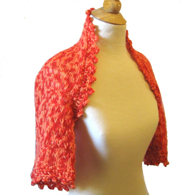 Tangerine Knit Lace Shrug - RESERVED FOR ANGIE - Marigold Orange Hand Painted Wool