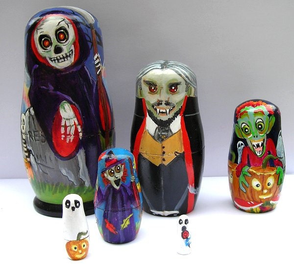 Nesting Dolls, Halloween - All Hallows Eve - by Patricia Ann Rizzo OOAK