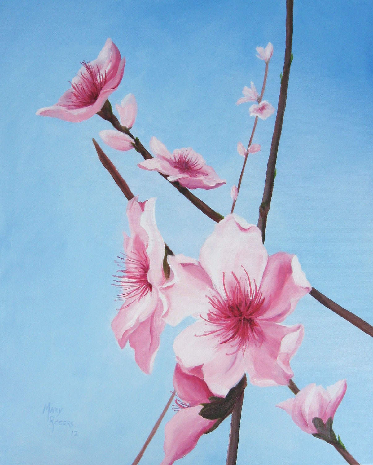 Peach Blossom Original Oil Painting 16 x 20 by by sweetteadesigns