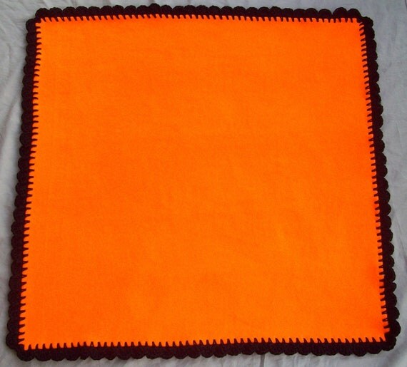 Items similar to BRIGHT ORANGE Fleece Baby Blanket with Black Crochet