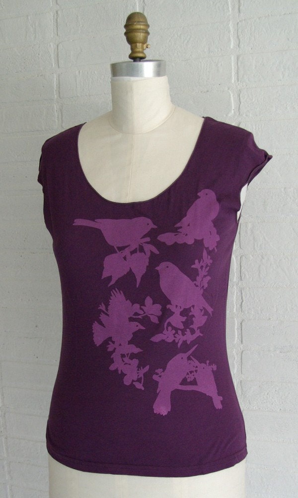 violet birdflower scoopneck t-shirt