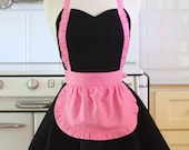 Apron French Maid Solid Black with Hot Pink Double Circle Skirt Retro Full Apron