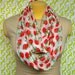 sheer white, rose print mesh stretch jersey knit, infinity, Eternity, Cowl, Circular, loop scarf