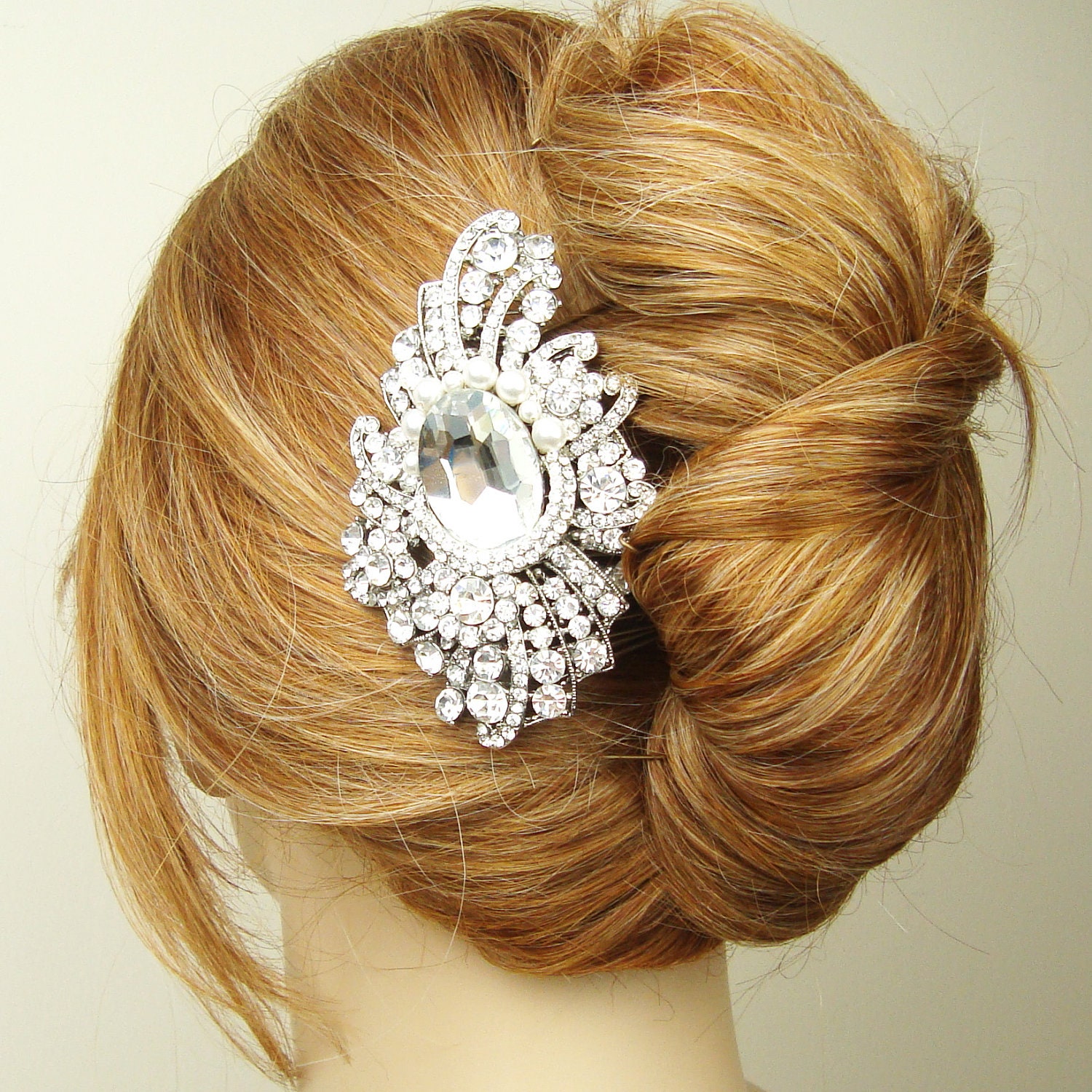 Large Vintage Style Wedding Hair Comb, Crystal Pearl and Rhinestone Bridal Hair Comb, Victorian Style Wedding Hair Accessories, ALLEGRA