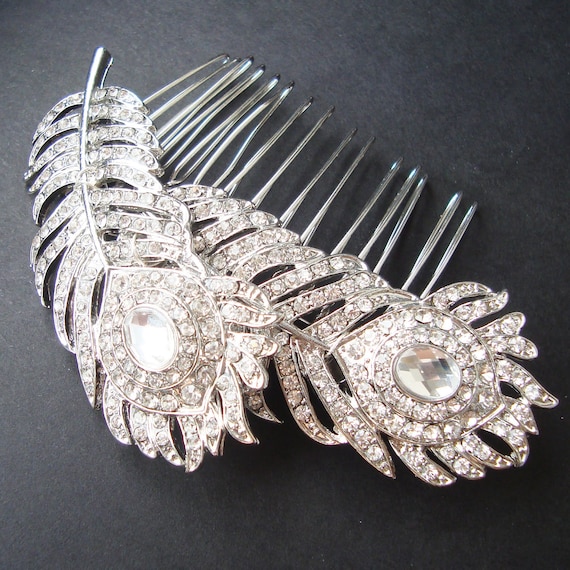 Vintage Style Wedding Bridal Hair Comb, Wedding Hair Accessories, Crystal Wedding Comb, Peacock Feathers Comb, Bridal Hair Accessory, PLUME