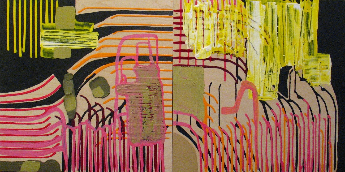 Original Paintings Abstract Acrylic Mixed Media Art Diptych by Aisyah Ang Size 20x40 inches
