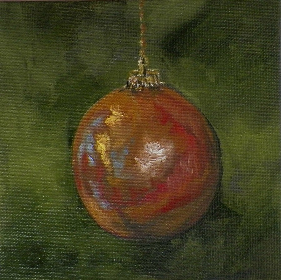 Original Oil Painting Christmas Tree Ornaments Holiday Art by Artist debra alouise