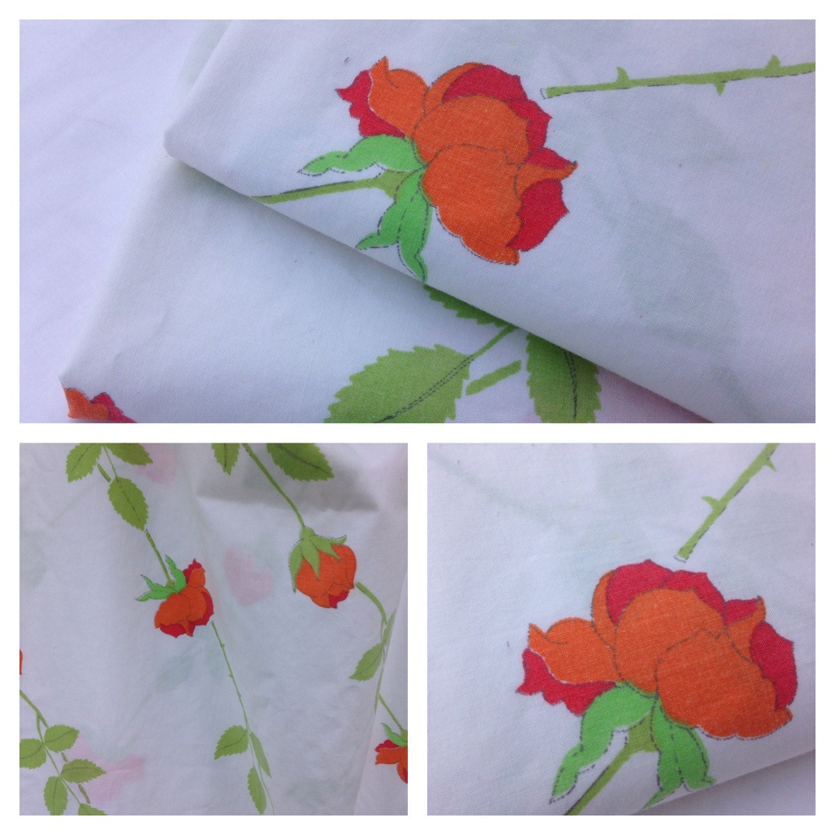 Reclaimed Vintage Pillowcases-Fabric-Orange Rose Buds
