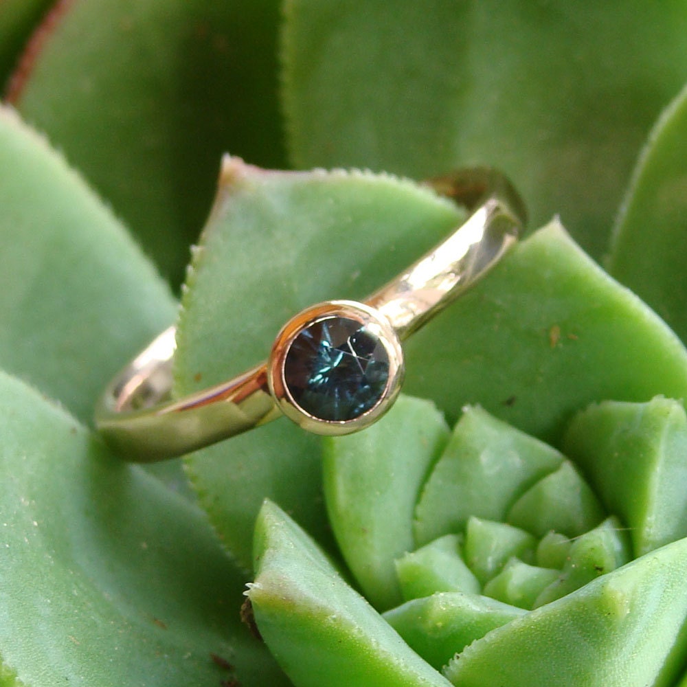CLEARANCE - Fair Trade Malawi Blue Sapphire and Recycled 14k Rose Gold Simple Solitaire Ring, size 7.25