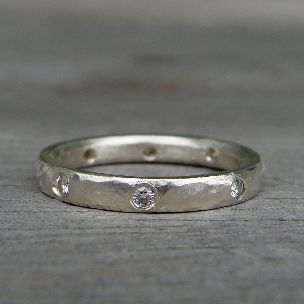 Affordable Moissanite and Recycled Sterling Silver Eternity Stacking Ring or Wedding Band, Made to Order