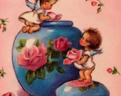 Vintage 1949 A Birthday Greeting Cherubs Greetings Card (B2b)