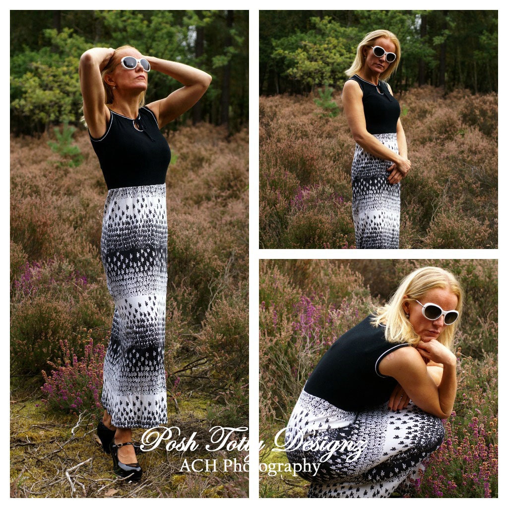 SALE Authentic French 1970s Vintage Black and White Maxi Dress UK 10-12 Small/Medium (Item 3b)
