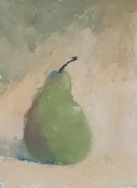 oil painting still life painting pear painting original green and beige muted colors