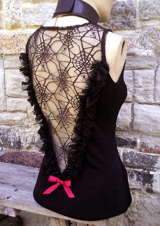 DOLEFUL ANTOINETTE TOP / your size / You Bad Girl handmade fashion / black frills spider web lace decadent emo morticia punk rock halloween