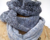 Ombre grey and blue infinity scarf - circle loop cowl scarf - ooak handmade knitted