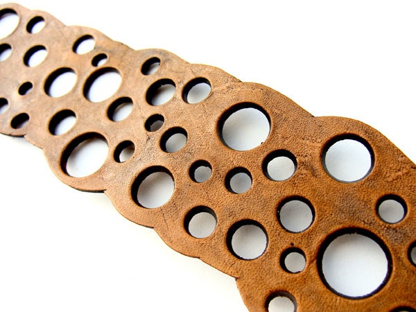 Leather Cuff Bracelet with Cut out Circles