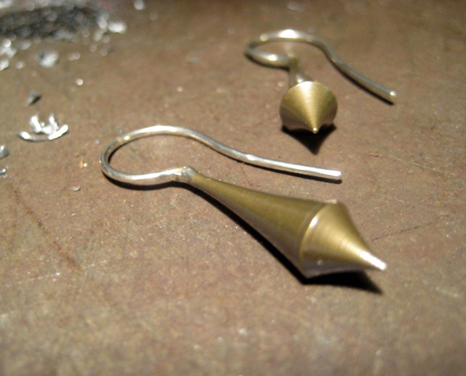 sterling silver earring hooks with brass spike mini tribal industrial earweight ornament
