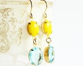Yellow and Aqua Dangle Earrings
