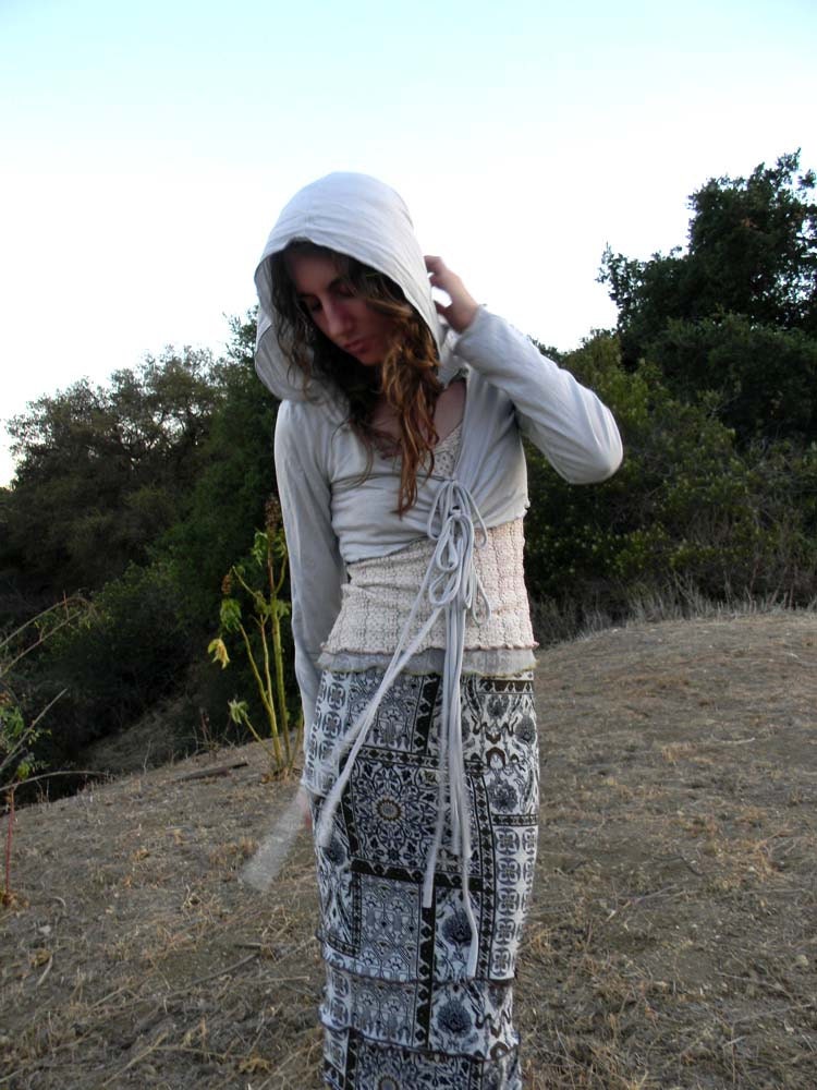 Long Tie Pearl Gray Hoodie