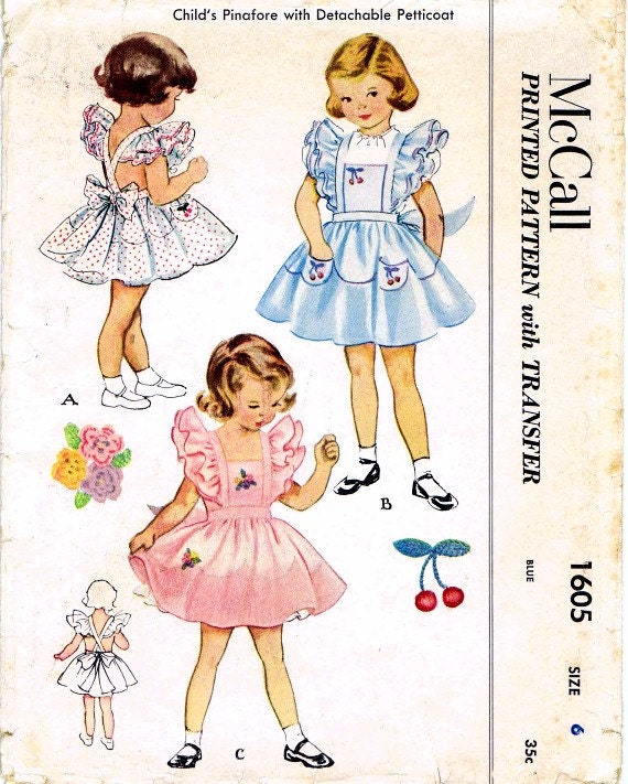 1950s McCall 1605 Pattern Girls Dress Pinafore by