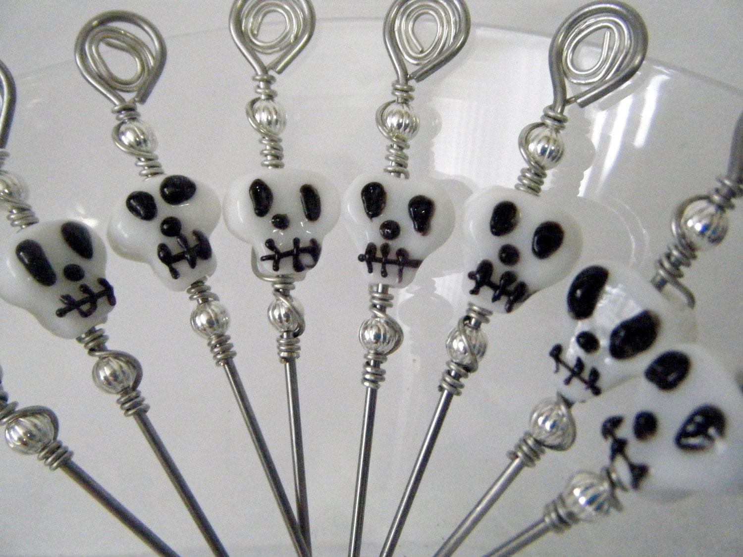 Black and White Skull Appetizer Picks - Set of 8