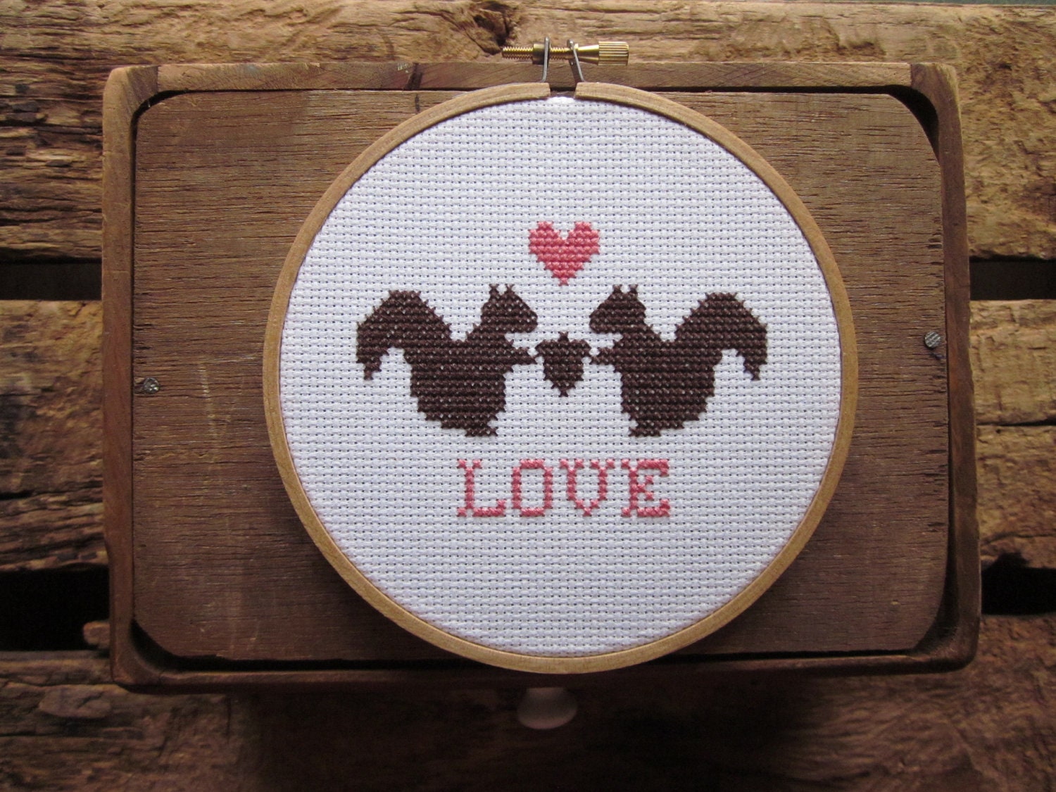 squirrelly love cross-stitch kit (includes pattern and materials) - ChezSucreChez